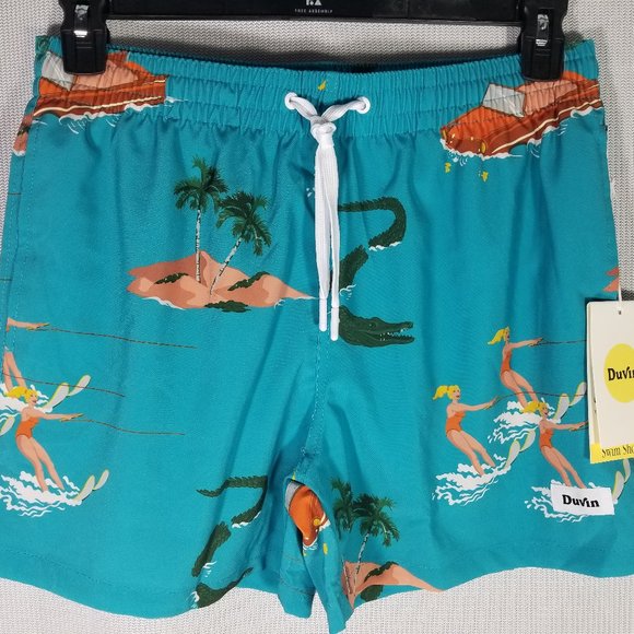 DUVIN BEACH CLUB DRAWSTRING LINED BOARD SHORTS Ski Babes Swim Shorts MEDIUM -NWT - Picture 1 of 6
